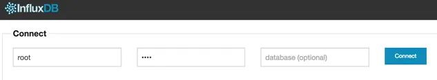 InfluxDB login screen at port 8083 — used to verify the time-series database container is running and accessible
