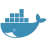 Docker Hub logo — public registry where the dockerized Node.js web app image is published