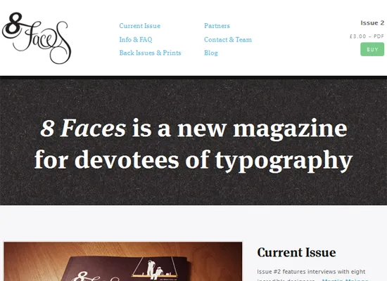8 Faces website at a tablet-width viewport — content rearranged and simplified for the narrower layout
