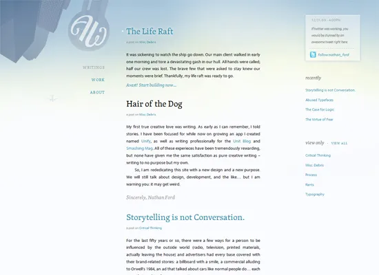 Art Equals Work website on a standard desktop browser — sidebar visible, multi-column layout
